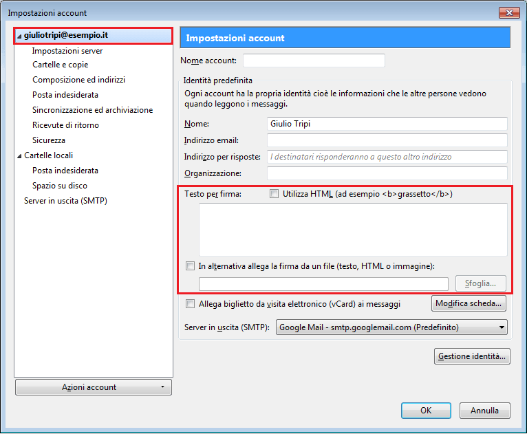 Schermata impostazioni account Windows