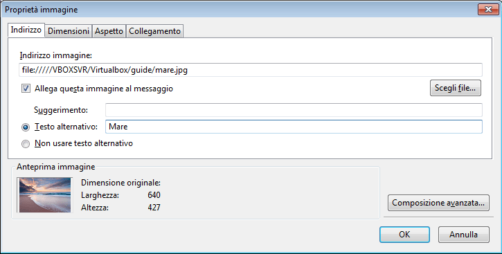 Aggiunta immagine a messaggio Windows